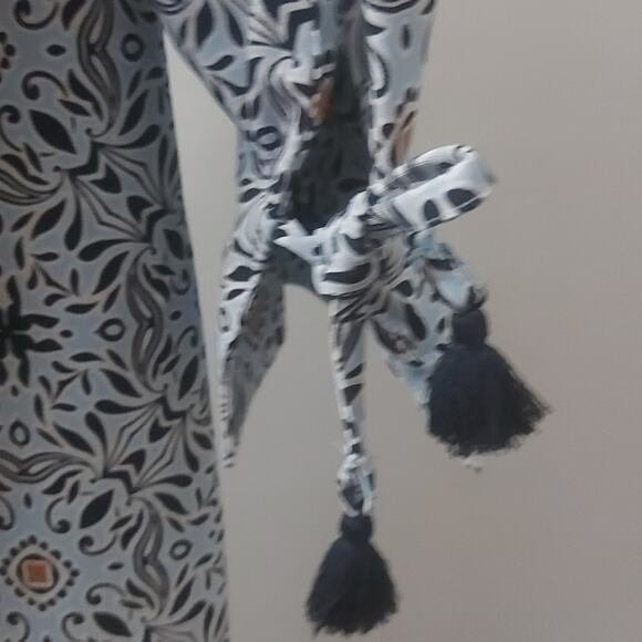 LOFT Ann Taylor Blue/Orange Long Sleeve Crewneck Shift Dress XS Boho Classic - Picture 3 of 10